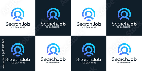 Collection of job search logo design with magnifying glass. Job or employee logo design graphic vector illustration. Symbol, icon Search work, creative. © Crelaba_Std