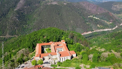 drone shot monastery santo estevo of ribas of sil, ribeira sacra, nogueira of ramuín, ourense, galicia, spain photo