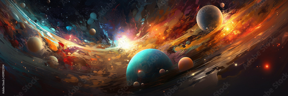 Abstract illustration of Planets on Space. Generative ai