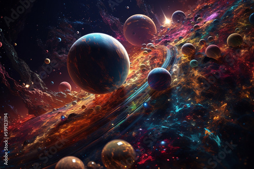 Abstract illustration of Planets on Space. Generative ai
