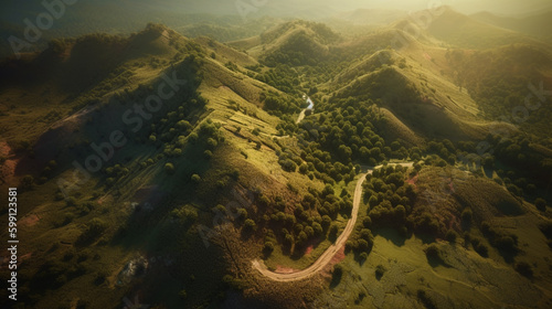 hills top aerial view. generative AI