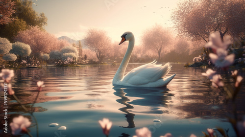 Fototapeta Naklejka Na Ścianę i Meble -  swan lake. Generative AI