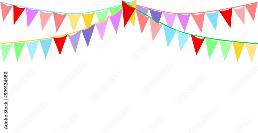 Bunting Hanging Rainbow color Flags Triangles Banner Background. LGBT garland. Pennants chain. Party bunting decoration. 
 - obrazy, fototapety, plakaty 