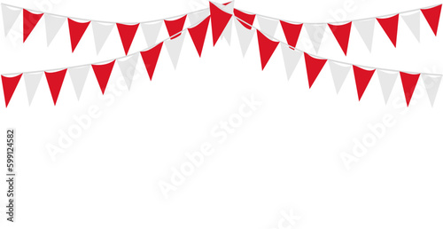Bunting Hanging Red and White Flag Triangles Banner Background. Bunting flags for celebration, party, fair, market, sale. China, Canada, Swiss, Denmark concepts.