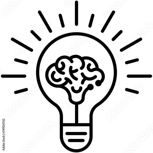 Creative Icon. Brain Inside Bright Bulb Symbol. Line Icon Vector Stock