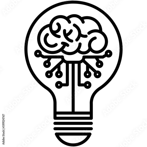 Conceptual Icon. Chip Brain Inside Bulb Symbol. Line Icon Vector Stock