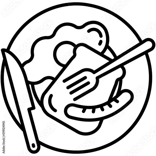 breakfast icon. bread egg food plate symbol. line icon vector stock
