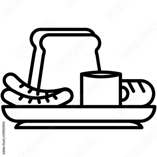 breakfast icon. bread sausage food plate symbol. line icon vector stock