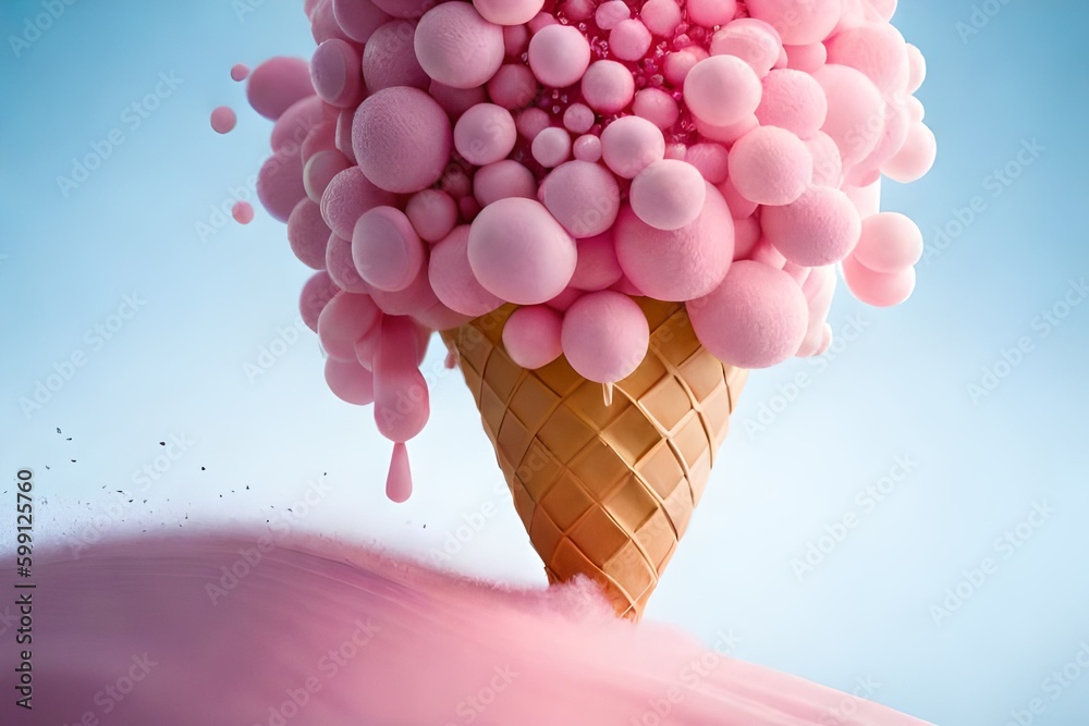 Ice cream cone strawberry flavor melting, wallpaper, fantasy ice creams