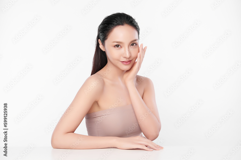 Beautiful young asian woman with clean fresh skin on white background, Face care, Facial treatment, Cosmetology, beauty and spa, Asian women portrait. Beautiful young asian woman with clean fresh skin on white background, Face care, Facial treatment, Cosmetology, beauty and spa, Asian women portrait.