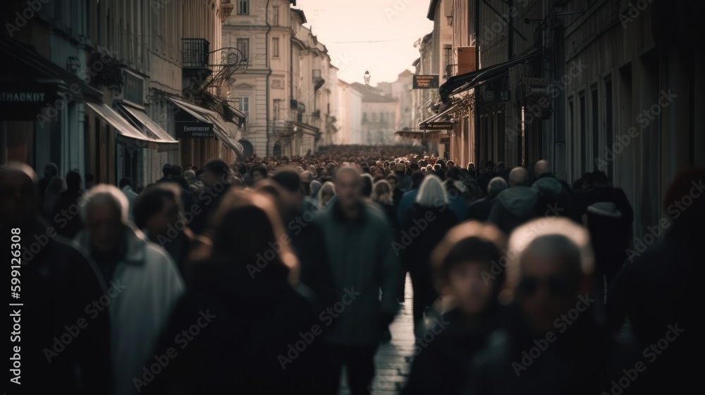 he rush hour chaos: a blurry urban scene in people crowd in city motinon, generative ai