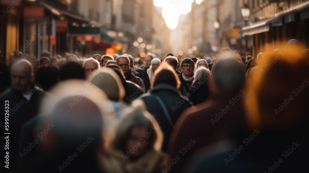he rush hour chaos: a blurry urban scene in people crowd in city motinon, generative ai - obrazy, fototapety, plakaty 