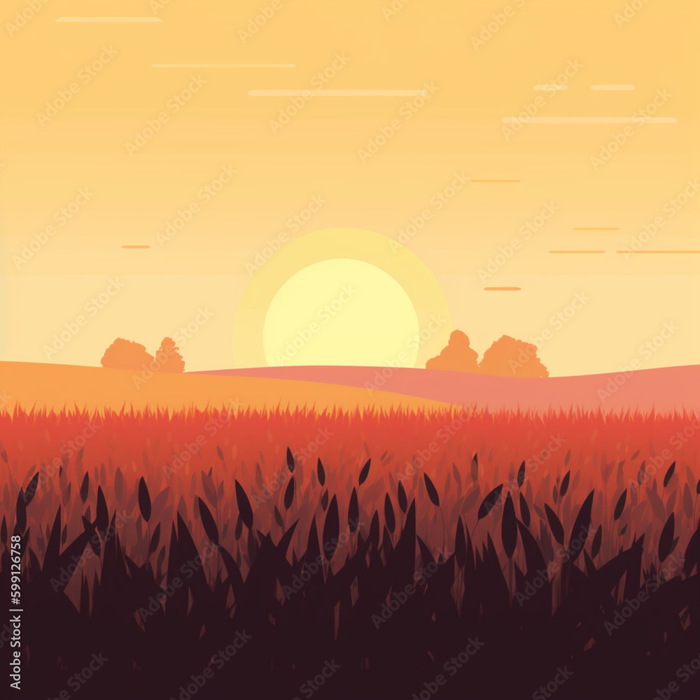 sunset in the field - Generated by Artificial Intelligence sunset in the field - Generated by Artificial Intelligence