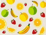 Tropical fruits drawn on clean background
