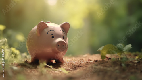 Saving money in a piggy bank boosts financial growth, success, and profit; plan for future investments, income, and retirement with smart accounting and a growing stack of dollar coins.
