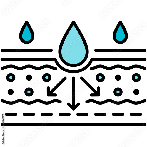 Absorption Icon. Drop Water Emulsion Symbol. Line Filled Icon Vector Stock