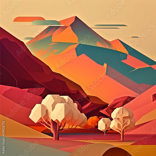 sunset in the mountains - Generated by Artificial Intelligence