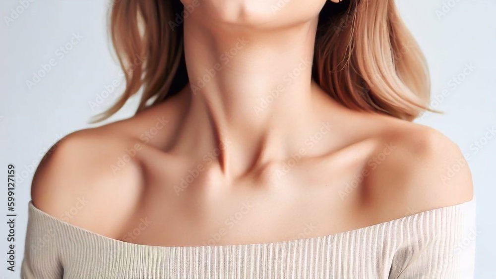 Woman smiling. Neck close up Woman smiling. Neck close up