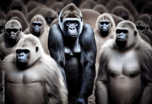 Gorilla Standing Out In A Crowd Background Generative AI