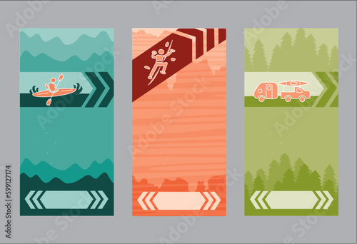 Come adventure kayaking, camping, and rock climbing pamphlet or email design