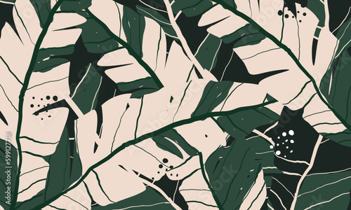 Modern collage seamless pattern with banana leaves