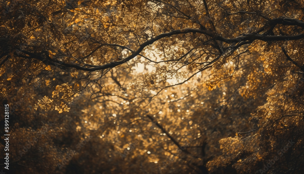 Vibrant autumn foliage illuminates tranquil forest scene generated by AI Vibrant autumn foliage illuminates tranquil forest scene generated by AI