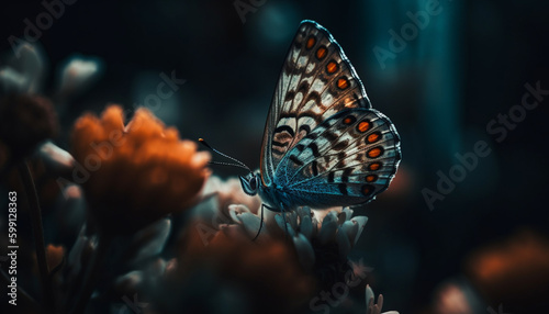 Vibrant butterfly wing, beauty in nature fragility generated by AI
