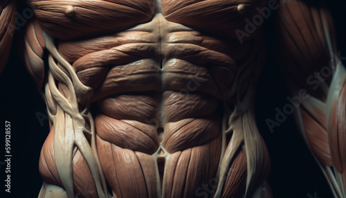 Muscular build, anatomy, and ligaments in motion generated by AI