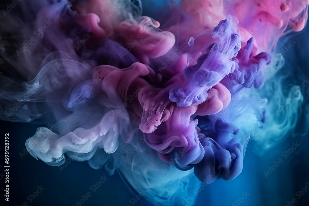Fototapeta premium Mist texture. Color smoke. Paint water mix. Mysterious storm sky. Blue purple glowing fog cloud wave abstract art background