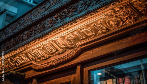 Beijing illuminated library entrance exudes luxury and history generated by AI