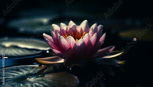 Tranquil lotus blossom floats on peaceful pond generated by AI