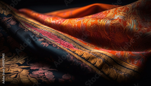 Vibrant colors woven into old fashioned tapestry beauty generated by AI