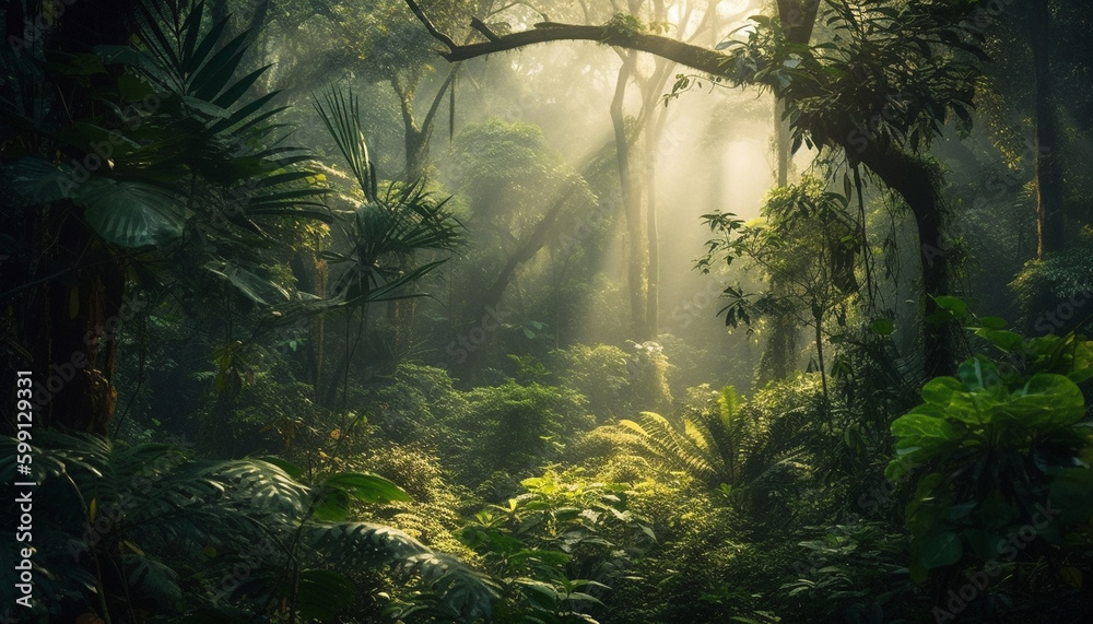 Mystery in the beauty of tropical rainforest generated by AI