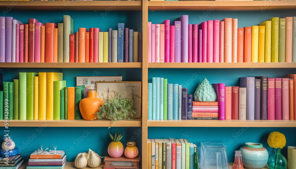 Modern bookshelf collection adds decoration to home interior generated by AI Modern bookshelf collection adds decoration to home interior generated by AI