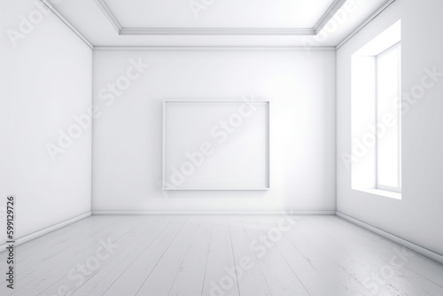 empty room with white walls and a white frame. Generative Ai