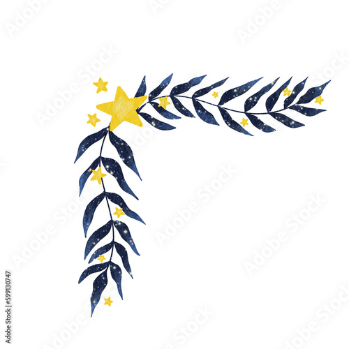 Night starry fern with star semi angle watercolor for decoration on fairy tales and Christmas holiday event.