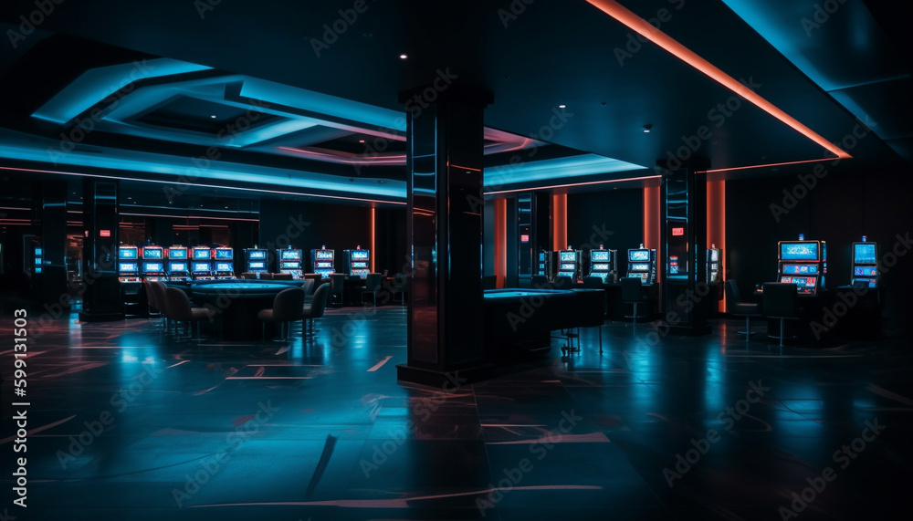 Luxury nightclub futuristic lighting illuminates empty stage generated by AI