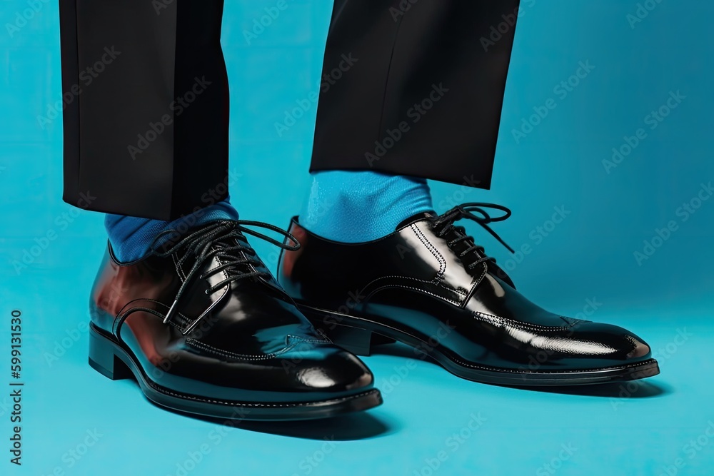 Blue Background With Manager Shoes And Copyspace Generative AI
