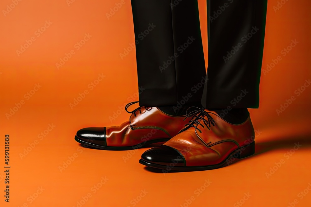 Orange Backdrop With Businessman Standing And Copyspace Generative AI Orange Backdrop With Businessman Standing And Copyspace Generative AI