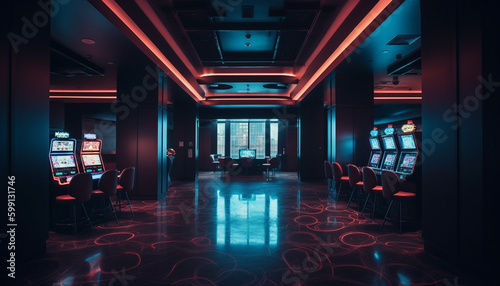 Bright lighting equipment illuminates modern nightclub stage performance generated by AI
