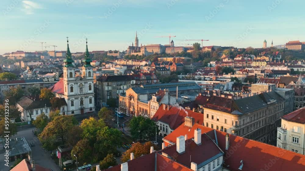 Aerial view of Budapest city skyline, Batthyany Square or Batthyany ter, a town square in Budapest. It is located on the Buda side of the Danube Aerial view of Budapest city skyline, Batthyany Square or Batthyany ter, a town square in Budapest. It is located on the Buda side of the Danube