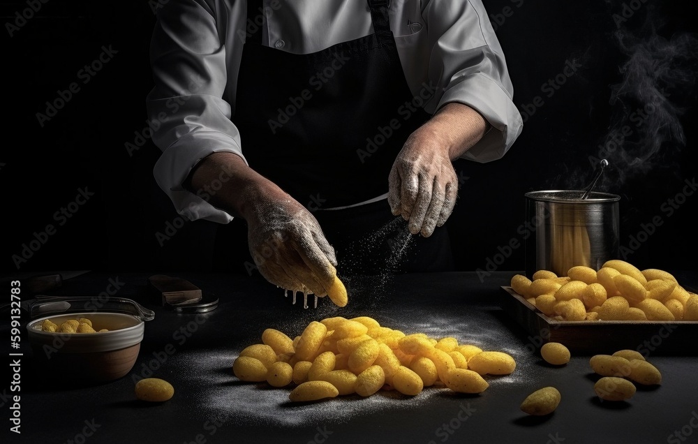 Cocinero profesional cocinando unas patatas