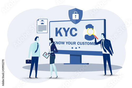 KYC, Know Your Customer Concept, Business Verifying of Clients Identity and Assessing their Suitability, Businesspeople  Learning Customer Profile.Vector Illustration.