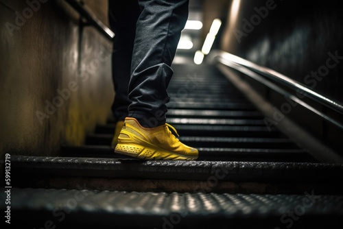 Jogger Running In Yellow Shoes Background Generative AI