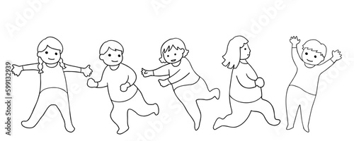 追いかけっこをする子ども達の線画イラスト