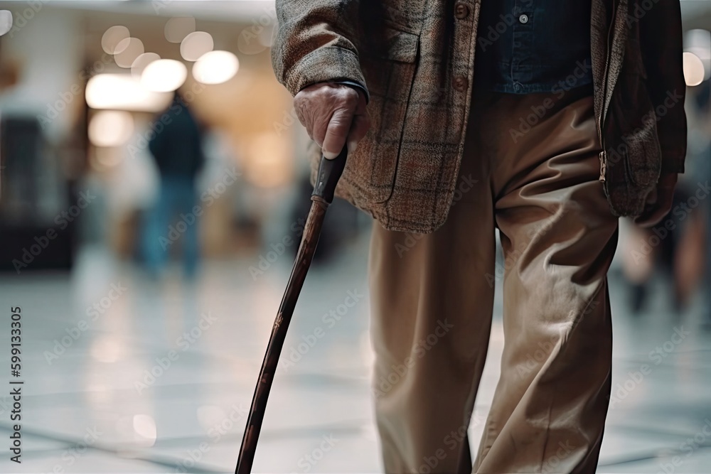 Old Man Walking In Stores With Crowd Background Generative AI Old Man Walking In Stores With Crowd Background Generative AI