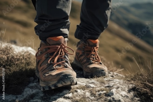 Hiker Through Mountain Background Generative AI