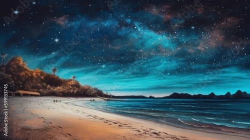 beach at night made with generative ai