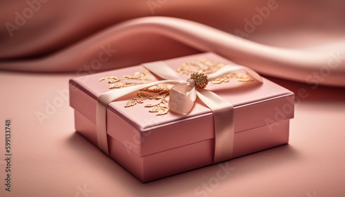 Shiny gold gift box wrapped in satin elegance generated by AI © djvstock