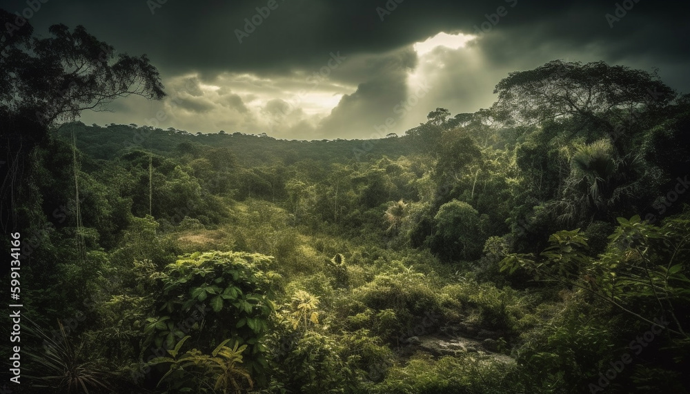 Green leaves on tree in tropical rainforest generated by AI Green leaves on tree in tropical rainforest generated by AI